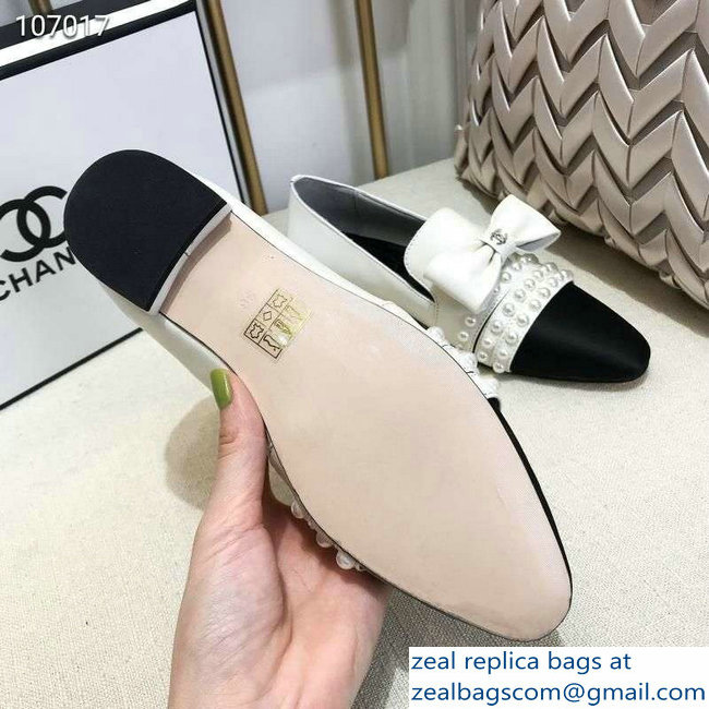 Chanel Grosgrain Loafers with Pearls and Bow G34249 White 2019