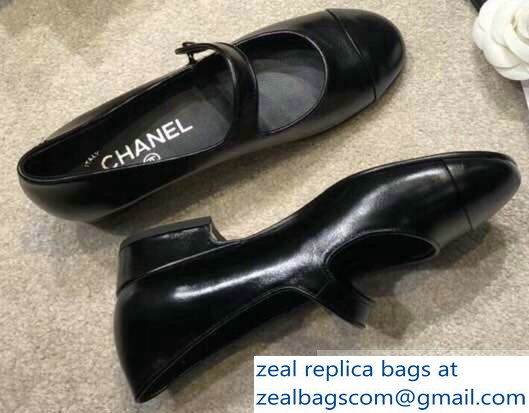 Chanel Heel 3cm Calfskin Mary Janes Pumps G34328 Black 2019