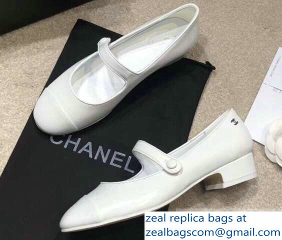 Chanel Heel 3cm Calfskin Mary Janes Pumps G34328 White 2019