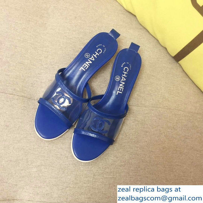 Chanel Heel 4.5cm PVC and Lambskin Mules G34849 Transparent Blue 2019