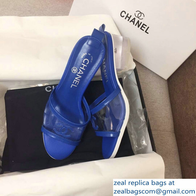 Chanel Heel 4.5cm PVC and Lambskin Mules G34849 Transparent Blue 2019