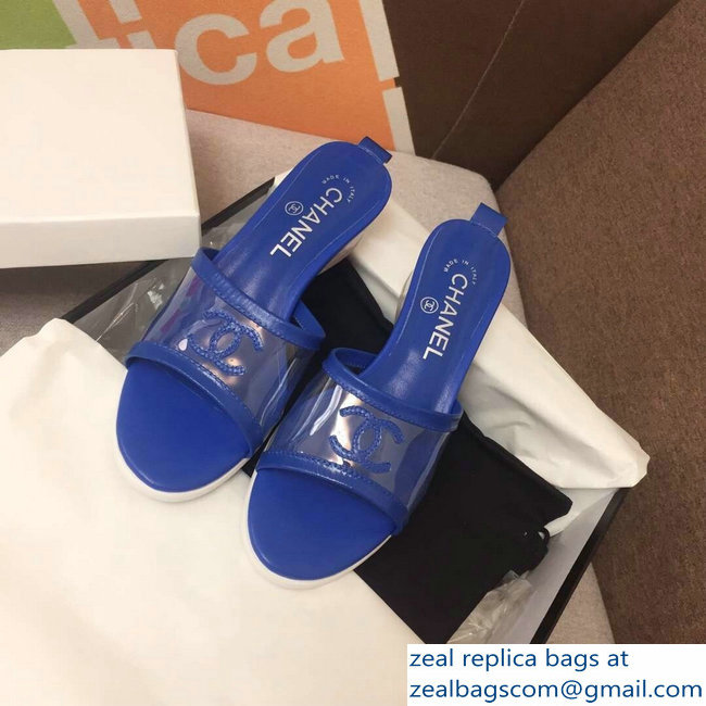 Chanel Heel 4.5cm PVC and Lambskin Mules G34849 Transparent Blue 2019