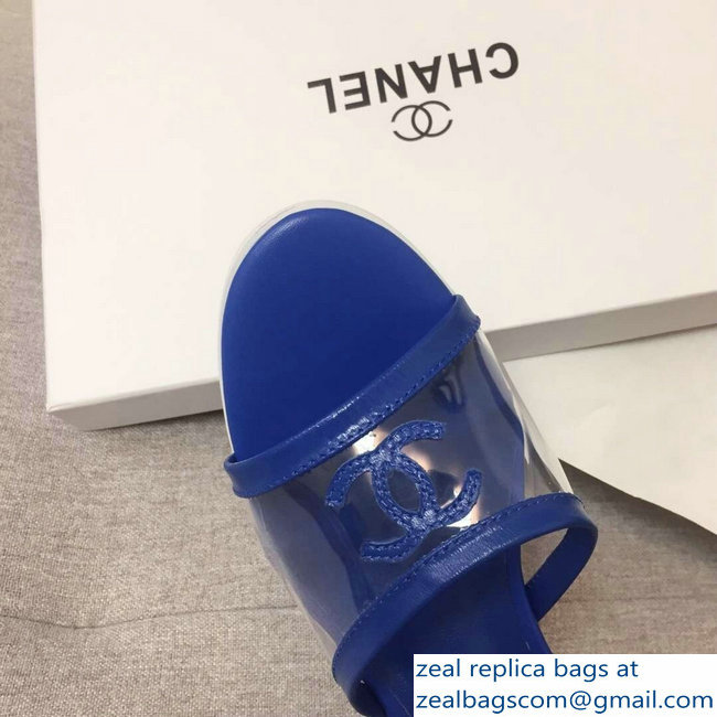 Chanel Heel 4.5cm PVC and Lambskin Mules G34849 Transparent Blue 2019