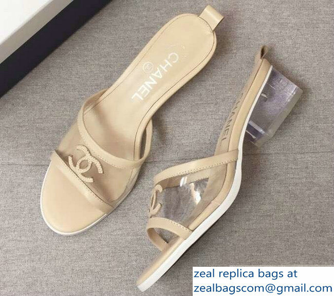 Chanel Heel 4.5cm PVC and Lambskin Mules G34849 Transparent Nude 2019