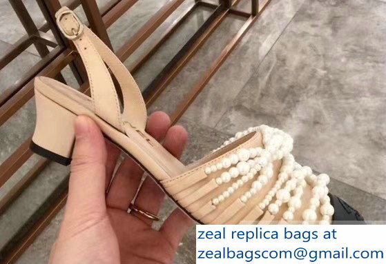 Chanel Heel 5cm Pearls Slingbacks Sandals Apricot 2019