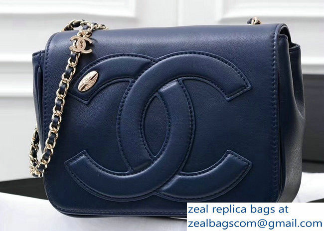 Chanel Lambskin CC Logo Flap Bag AS0321 Navy Blue 2019