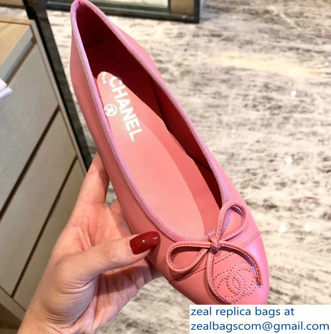 Chanel Lambskin Classic Bow Ballerinas Flats Dark Pink