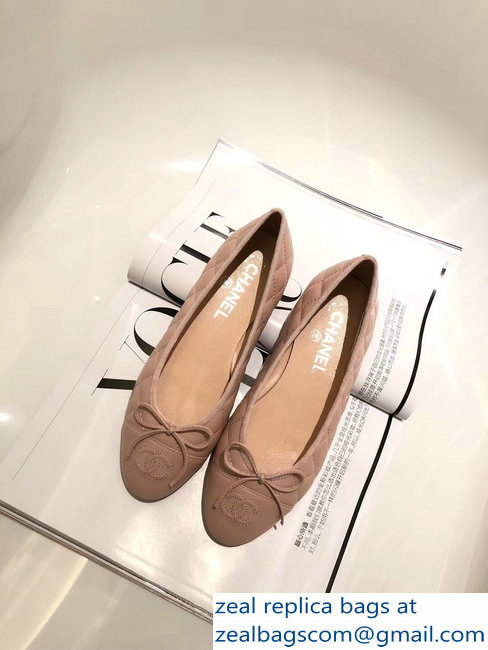 Chanel Lambskin Classic Bow Ballerinas Flats Quilting Nude
