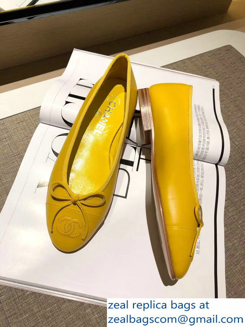 Chanel Lambskin Classic Bow Ballerinas Flats Yellow