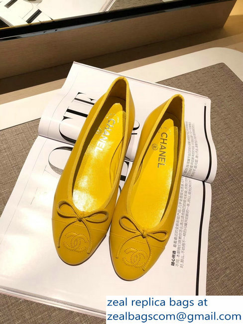Chanel Lambskin Classic Bow Ballerinas Flats Yellow - Click Image to Close