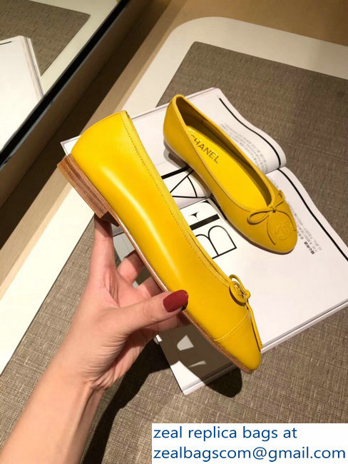Chanel Lambskin Classic Bow Ballerinas Flats Yellow - Click Image to Close