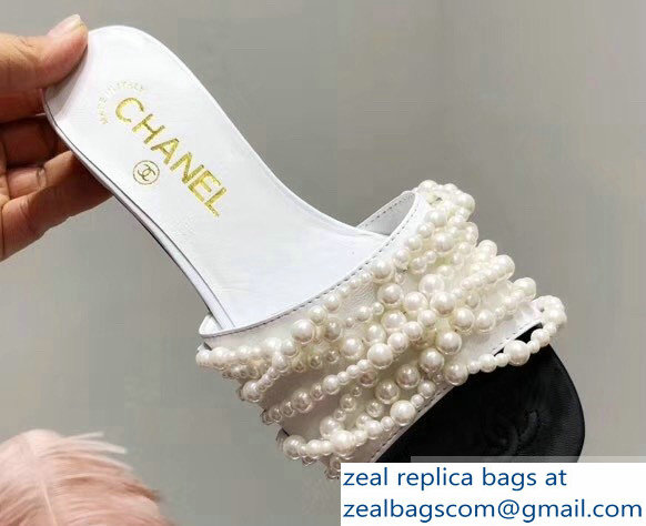 Chanel Pearls Mules Slipper Sandals White 2019