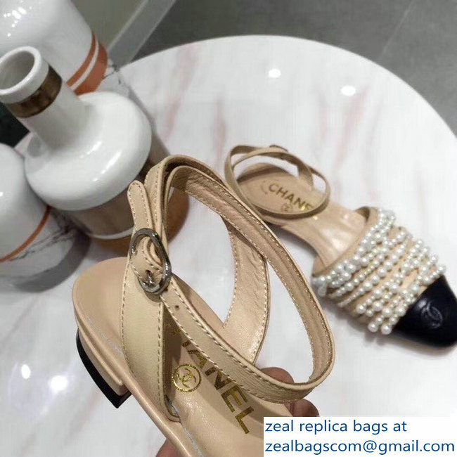 Chanel Pearls Slingbacks Sandals Apricot 2019