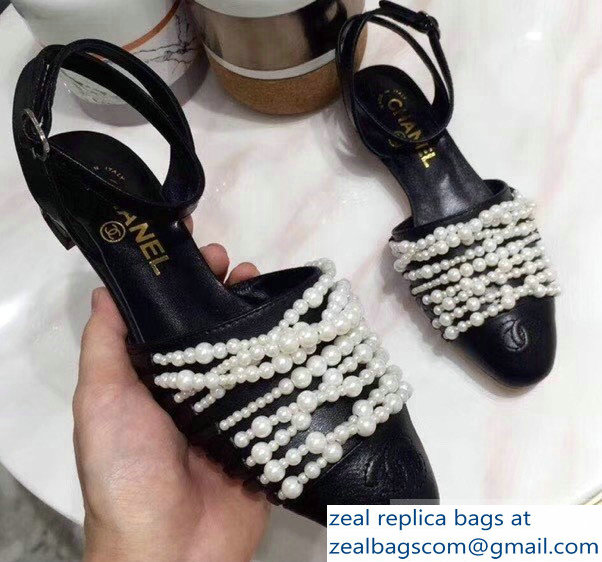 Chanel Pearls Slingbacks Sandals Black 2019
