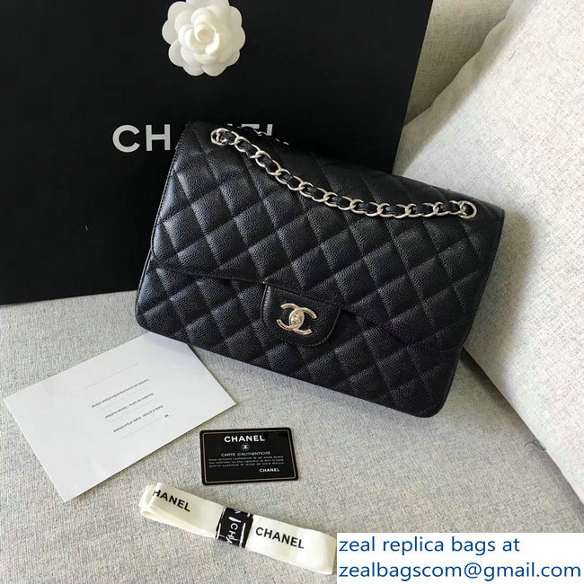 Chanel original quality Caviar Classic jumbo Flap Bag 1113 black with silver Hardware