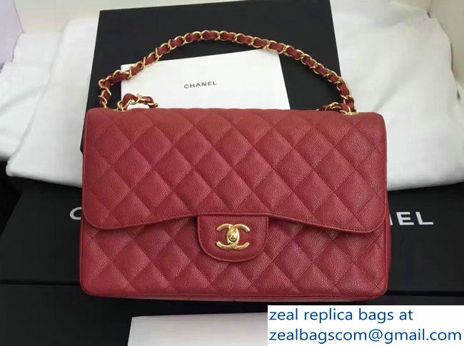 Chanel original quality Caviar Classic jumbo Flap Bag 1113 burgundy with gold Hardware