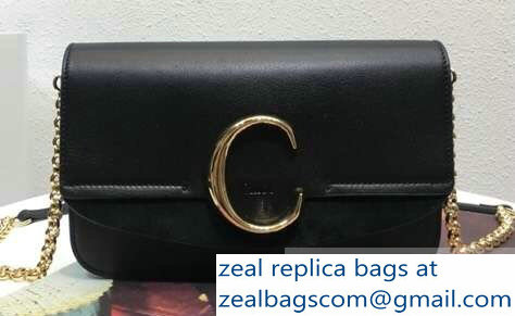 Chloe C Clutch with Chain Bag Black In Shiny and Suede Calfskin 2019