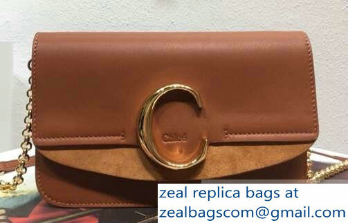 Chloe C Clutch with Chain Bag Brown In Shiny and Suede Calfskin 2019
