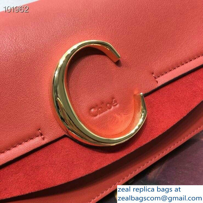 Chloe C Clutch with Chain Bag Red In Shiny and Suede Calfskin 2019