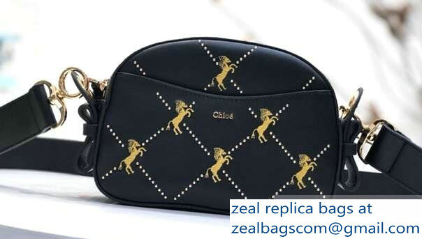 Chloe Embroidered Horses and Studs Mini Signature Bag Black 2019