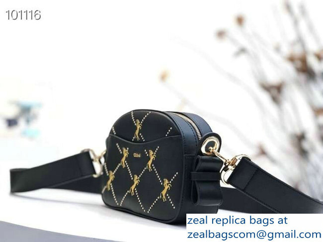 Chloe Embroidered Horses and Studs Mini Signature Bag Black 2019 - Click Image to Close