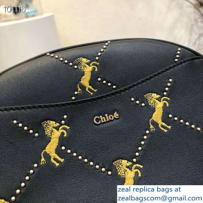 Chloe Embroidered Horses and Studs Mini Signature Bag Black 2019 - Click Image to Close