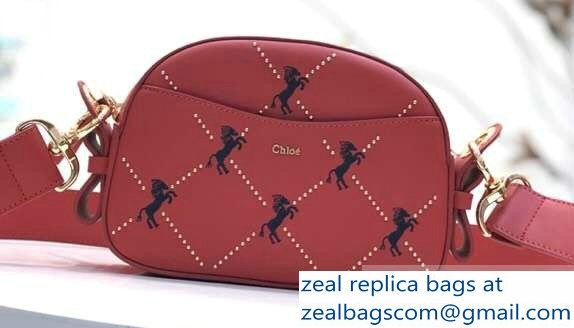 Chloe Embroidered Horses and Studs Mini Signature Bag Red 2019 - Click Image to Close