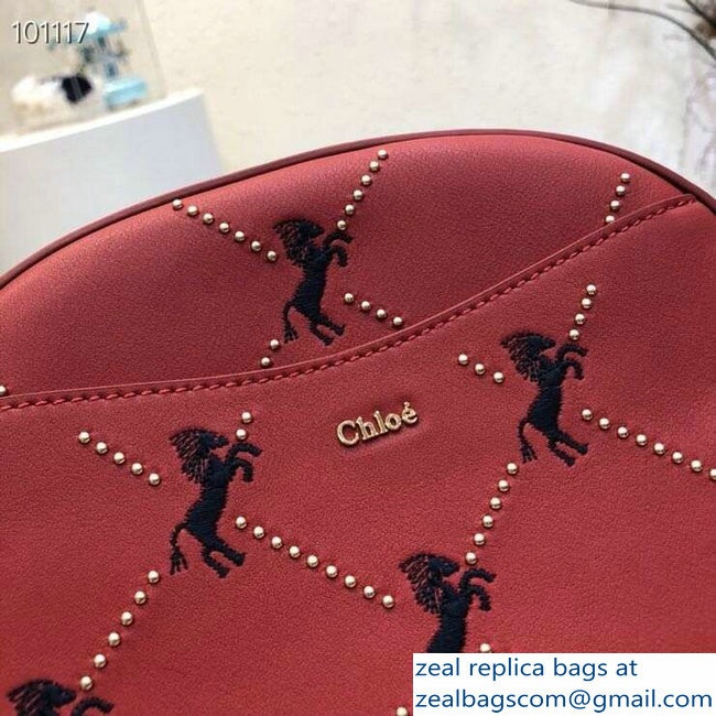 Chloe Embroidered Horses and Studs Mini Signature Bag Red 2019