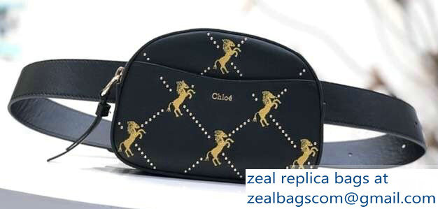 Chloe Embroidered Horses and Studs Signature Belt Bag Black 2019 - Click Image to Close