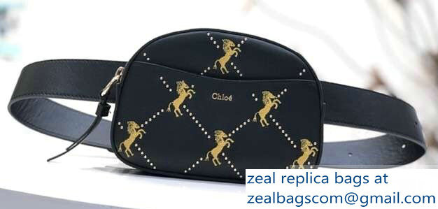 Chloe Embroidered Horses and Studs Signature Belt Bag Black 2019