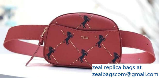 Chloe Embroidered Horses and Studs Signature Belt Bag Red 2019