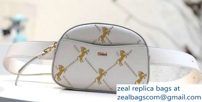 Chloe Embroidered Horses and Studs Signature Belt Bag White 2019