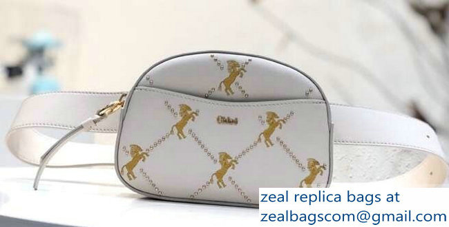 Chloe Embroidered Horses and Studs Signature Belt Bag White 2019 - Click Image to Close