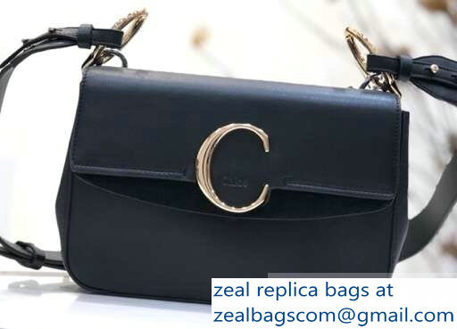 Chloe Small C Double Carry Bag Black In Shiny and Suede Calfskin 2019 - Click Image to Close