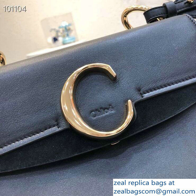 Chloe Small C Double Carry Bag Black In Shiny and Suede Calfskin 2019 - Click Image to Close