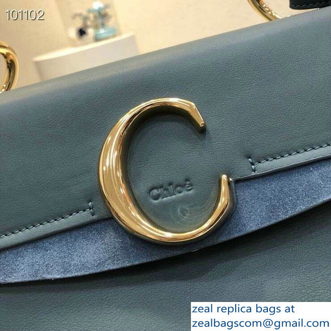 Chloe Small C Double Carry Bag Blue Green In Shiny and Suede Calfskin 2019 - Click Image to Close