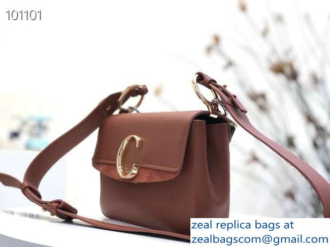 Chloe Small C Double Carry Bag Brown In Shiny and Suede Calfskin 2019 - Click Image to Close