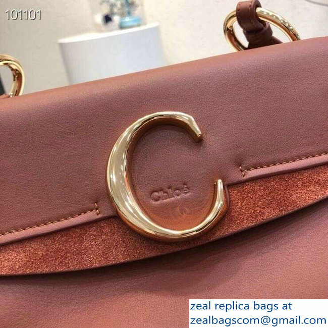 Chloe Small C Double Carry Bag Brown In Shiny and Suede Calfskin 2019