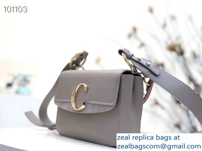 Chloe Small C Double Carry Bag Gray In Shiny and Suede Calfskin 2019 - Click Image to Close
