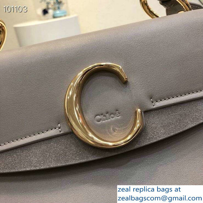 Chloe Small C Double Carry Bag Gray In Shiny and Suede Calfskin 2019