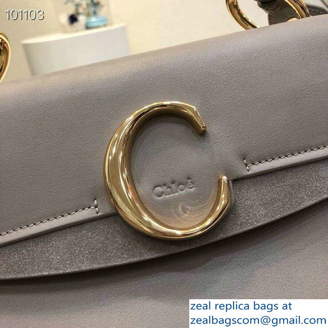 Chloe Small C Double Carry Bag Gray In Shiny and Suede Calfskin 2019 - Click Image to Close