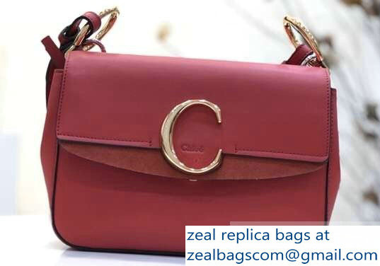 Chloe Small C Double Carry Bag Red In Shiny and Suede Calfskin 2019 - Click Image to Close