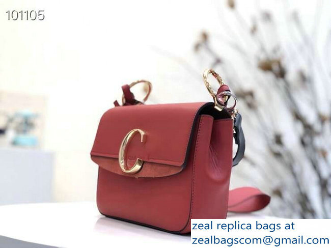 Chloe Small C Double Carry Bag Red In Shiny and Suede Calfskin 2019