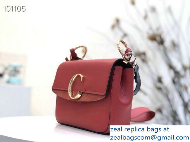 Chloe Small C Double Carry Bag Red In Shiny and Suede Calfskin 2019 - Click Image to Close