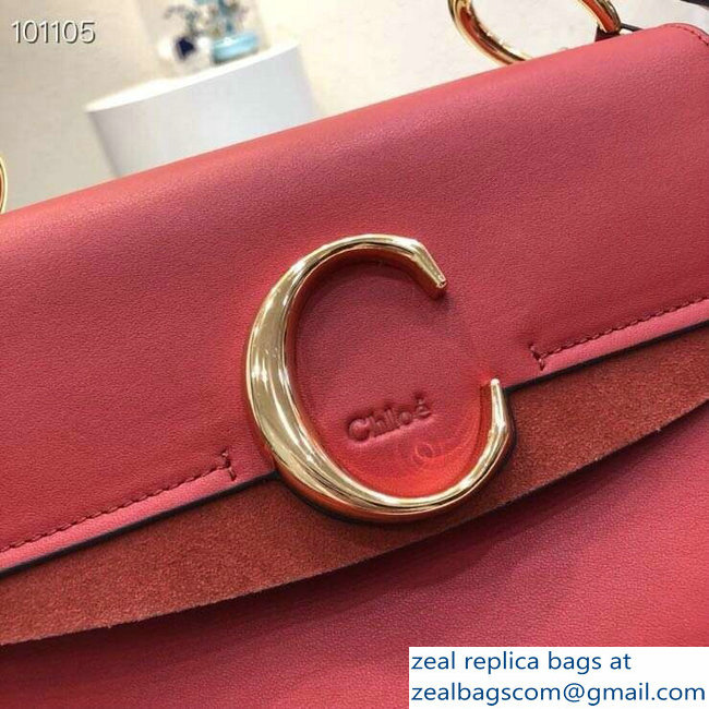 Chloe Small C Double Carry Bag Red In Shiny and Suede Calfskin 2019 - Click Image to Close