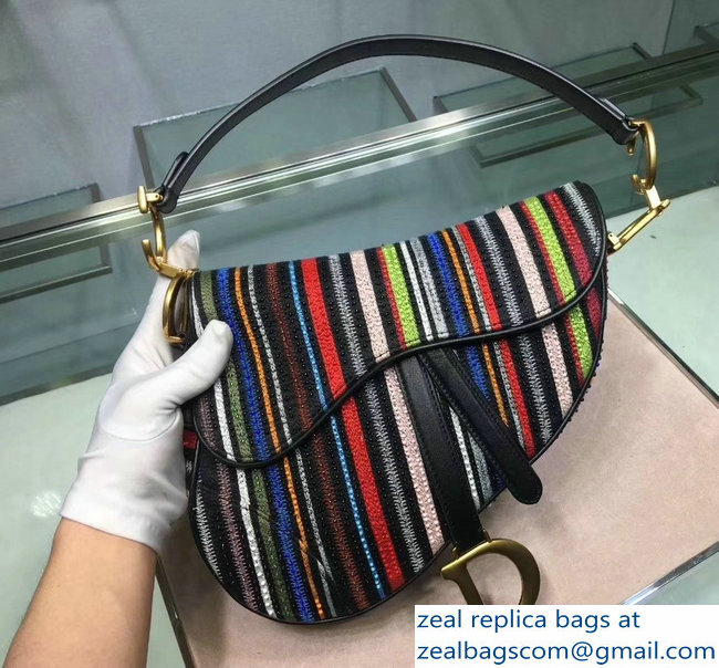 DIOR Multi-Coloured Stripes saddle FLAP BAG - Click Image to Close