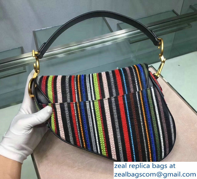 DIOR Multi-Coloured Stripes saddle FLAP BAG - Click Image to Close