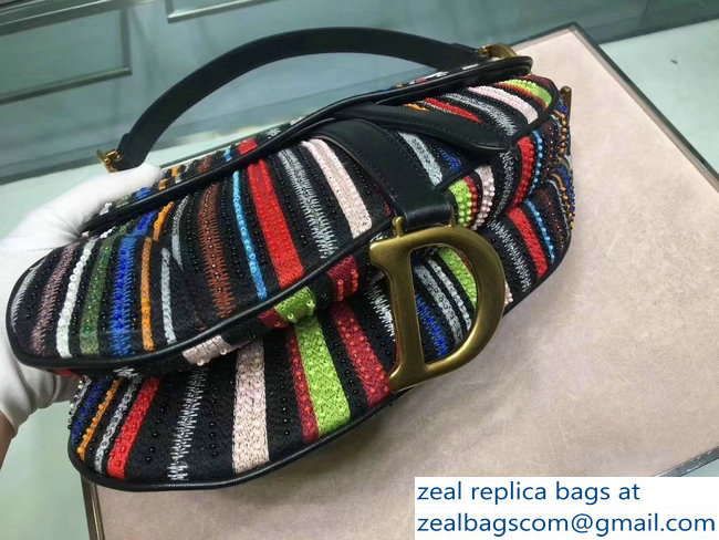 DIOR Multi-Coloured Stripes saddle FLAP BAG - Click Image to Close