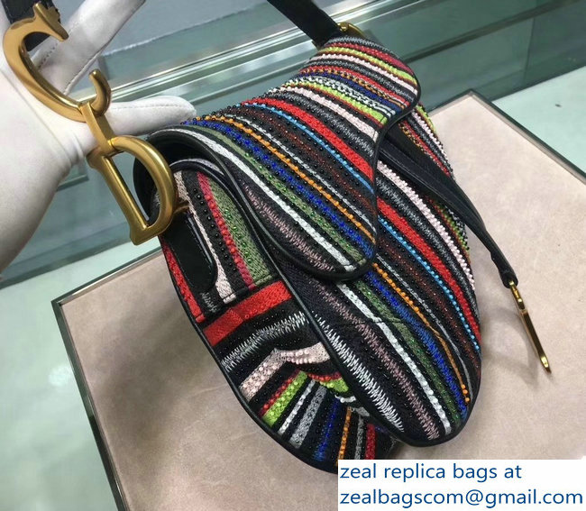 DIOR Multi-Coloured Stripes saddle FLAP BAG - Click Image to Close