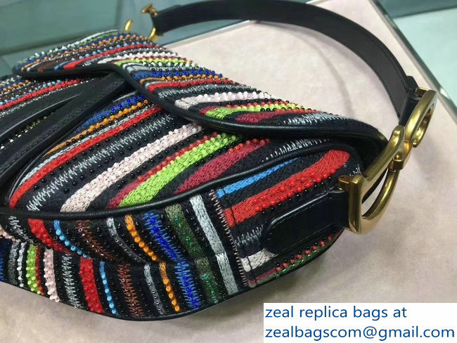 DIOR Multi-Coloured Stripes saddle FLAP BAG